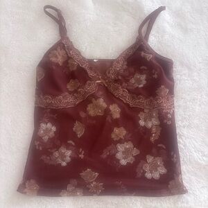 Floral Lace Trim Camisole Top